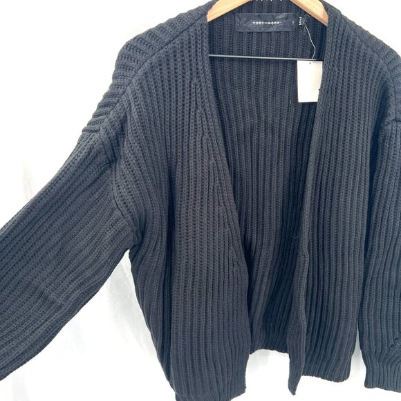 NEW code x Mode black ribbed open front cardigan sweater oversized crop cozy M - Picture 7 of 11